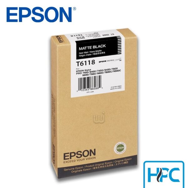 Tinta Epson T611800 Matte Black (T611800) para Stylus Pro 7800, 9800